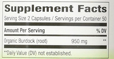 Natures Way Burdock Root Organic Vegetarian Capsule, 100 ct