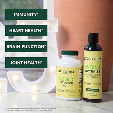 Greens First Omega3 Optimize Daily Supplement Ultrapure Potent Marine Oil For Heart Brain & Joint Health High Epa/Dha Immune Support 850Mg (120 Softgels)