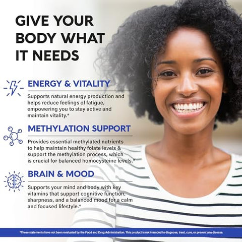 Nutraharmony Vitamin B Complex Methylated - B-Complex With Methylfolate & B12 - Bioavailable For Men & Women - 9-In-1 Methylated Multivitamin - Energy Brain & Mood - Vegan - Made In Usa - 120 Capsules One/Day