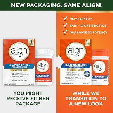 Align Probiotic Bloating Relief + Food Digestion Probiotics For Women And Men Promotes Digestive Health And Helps Support The Metabolism Of Food 28 Capsules (Packaging May Vary)