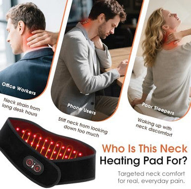 Rohvemj Cordless Neck Massager With Heat Red Light Therapy For Neck Neck Heating Pad For Pain Heated Neck Wrap 660Nm 850Nm Fsa Eligible Hsa Heated Neck Massager 3000Mah Battery Black