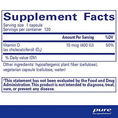 Pure Encapsulations Vitamin D3 400 IU 120 vcaps