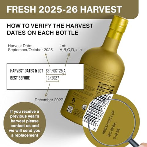 P.J. KABOS 2025/26 Fresh Harvest, Extremely High Phenolic (900+ mg/kg), USDA Organic Greek Extra Virgin Olive Oil, Kosher, Cold Extracted, 16.9oz Glass Bottle, PJ KABOS ÃƒÂ¢Ã¢â€šÂ¬Ã…â€œFamily Reserve Organic - Phenolic ShotÃƒÂ¢Ã¢â€šÂ¬Ã‚Â