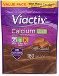 Viactiv Calcium Plus Vitamin D Supplement Soft Chews Brown Milk Chocolate 180 Count & Vitafusion Fiber Well Sugar Fiber Supplement Peach Strawberry And Blackberry Flavored