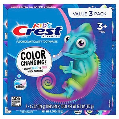 Crest Advanced Kid'S Fluoride Toothpaste Bubblegum Flavor 4.2 Oz 3 Count Color-Changing Anticavity Toothpaste