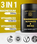 Elements Calm Magnesium Glycinate Gummies 500Mg With High-Potency Vitamin D3 10000Iu & Vitamin K2 100Mcg Stress Relief, Relaxation & Bone Support For Adults Vegan, Non-Gmo, Gluten-, Pineapple Flavor