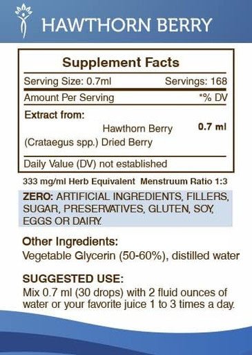 Secrets of the Tribe Hawthorn Berry Tincture Alcohol-Free Extract, Hawthorn Berry (Crataegus spp.) Dried Berry 4 oz