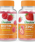 Lifeable Biotin + Zinc 50Mg Gummies Bundle Great Tasting Vitamin Supplement Gluten Gmo Chewable