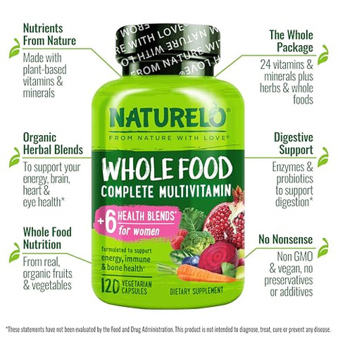 Naturelo Whole Food Multivitamin For Women - 120 Capsules And Whole Food Multivitamin For Men 120 Capsules Bundle