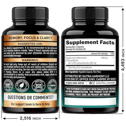 Nutraharmony Natural Saffron Extract & Organic Lions Mane Capsules