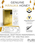 PURITI Genuine Raw Manuka Honey Snaps On The Go - UMF 10+ (MGO300+) 21 x 0.18oz Individual Snap Packets, Single Serve Honey Sticks for Tea, Travel & Snacks, Certified, Authentic Made in New Zealand