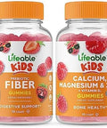 Lifeable Prebiotic Fiber Kids + Calcium Magnesium & Zinc Kids Gummies Bundle Great Tasting Vitamin Supplement Gluten Gmo Chewable Gummy