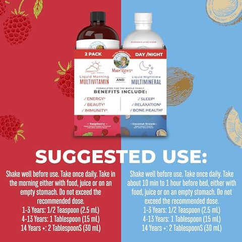 MARYRUTH'S Organics Liquid Morning Multivitamin and Liquid Nighttime Multimineral Bundle Vegan Vitamin C Vitamin D B Complex Magnesium Energy Beauty Sleep Support NO Melatonin 32 Fl Oz Each
