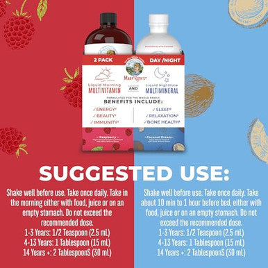 Maryruth's Organics Liquid Morning Multivitamin & Liquid Nighttime Multimineral Bundle Vegan 32 Fl Oz
