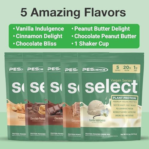 Pescience Select Vegan Protein Powder Plant Based Protein Powder Amazing Taste Smooth Texture Pea And Brown Rice Blend Dairy Lactose Gluten â€“ 5 Flavor Variety Pack 25 Servings