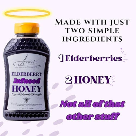 Elderberry Honey - Infused Honey with Whole Elderberries - Immune Support Supplement for Adults & Kids - Immune Boosters - 16 oz