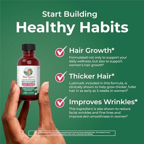 MARYRUTH'S Liquid Multivitamin + Hair Growth Travel Pack Biotin 10000mcg Lustriva Hair Growth Supplement Clinically Tested in Women for Thicker Hair and Facial Wrinkle 18+ 1 Fl Oz (Pack of 8)