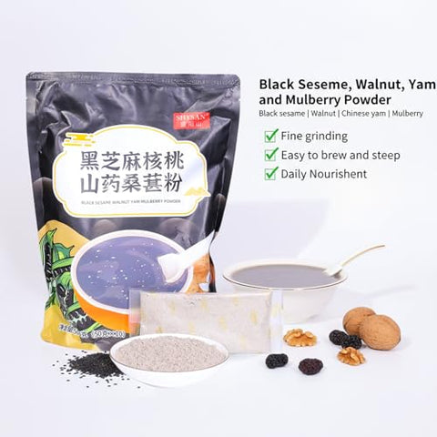 SODGHYTR-Black Sesame Walnut Yam Mulberry Paste-Chinese Cuisine, Breakfast Quick brewing (500 g) /17.64oz/containing 10 Small Bags/Ã©Â»â€˜Ã¨Å ÂÃ©ÂºÂ»Ã§Â³Å