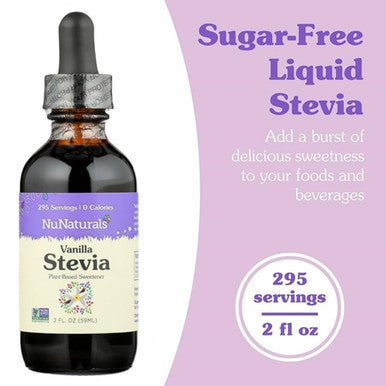 Nunaturals Liquid Vanilla Stevia Sugar- Sweetener Plant-Based Sugar Substitute Zero Calorie 2oz (2-Pack)