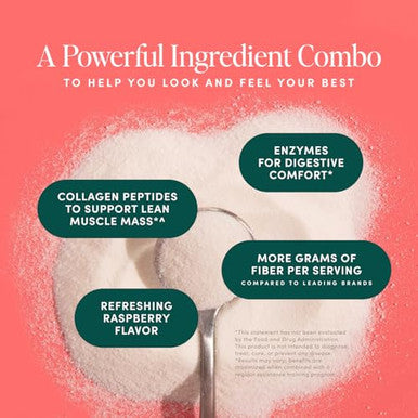 Bio.Me Glp-1 Support Multi-Benefit Glp-1 Powder For Weight Management & Digestive Health Sustain Energy Levels - 7G Fiber 14G Collagen Protein & Digestive Enzymes 24 Servings (Raspberry)