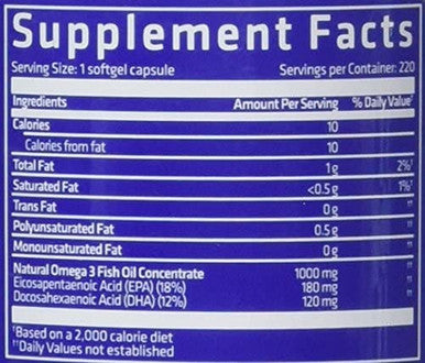 USN Supplements Omega-3 Fish Oil Softgel Capsules, 220 Count
