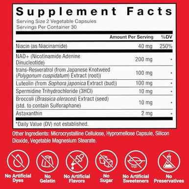 Force Factor Nad+ (Nmn Or Nicotinamide Riboside Alternative) With Resveratrol, Astaxanthin, Spermidine & Luteolin Complex, Nad To Support Cellular Health & Healthy Aging, 60 Capsules