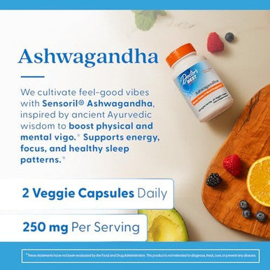 Doctor'S Best Ashwagandha With Sensoril Ayurvedic Herb Standardized Withania Somnifera Extract Clinically Proven To Support Mental Focus Cardiovascular Health & Healthy Energy 125Mg 60 Count