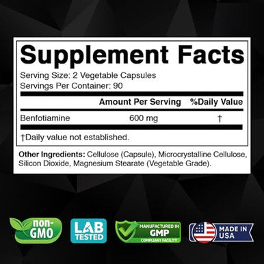 Vitabod Benfotiamine 600Mg 180 Vegetarian Capsules Fat-Soluble Vitamin B1 Supplement