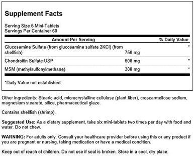 Swanson Mini-Tabs Glucosamine Chondroitin & Msm Joint Mobility Flexibility Comfort Cartilage Connective Tissue Health Support 750/600/300 Milligrams 360 Tabs