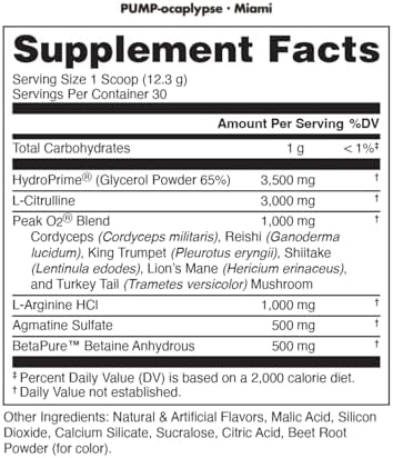 Bucked Up Pump-Ocalypse Miami Nitric Oxide And L Arginine Supplement With Citrulline Malate Glycerpump Ultimate N.O. Booster Lean Muscle Support For Blood Flow Vascularity Hydration And Endurance