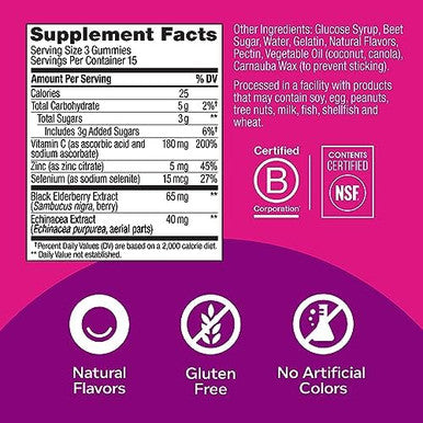 Olly Immunity Gummy, Immune Support, Elderberry, Zinc, Vitamin C, Supplement, Berry Flavor, 15 Day Supply - 45 Count