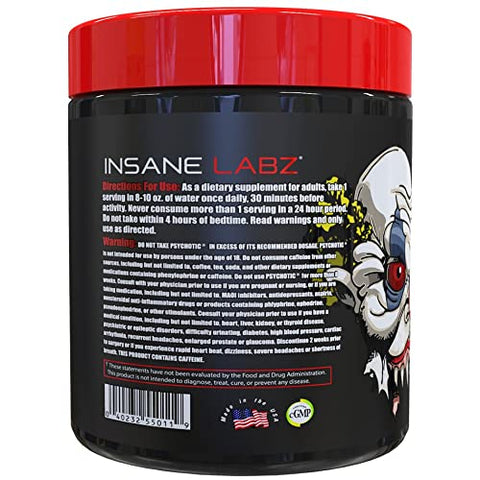 Insane Labz Psychotic High Stimulant Pre Workout Powder Extreme Lasting Energy Focus And Endurance With Beta Alanine Creatine Monohydrate Dmae 35 Srvgs (Gummy Candy)