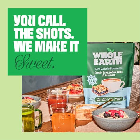 Whole Earth Zero Calorie Stevia, Monk Fruit & Allulose Sweetener, Zero Calorie Sugar Substitute, Keto-Friendly, Non-GMO, No Erythritol, Erythritol-Free, Pouch, 3LB Pouch