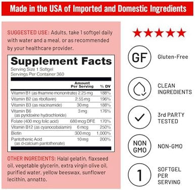 Naturewise Vitamin B Complex For Women And Men - With Folic Acid Biotin B1 B2 B3 B6 B12 - Support Cellular Energy & Mental Clarity - Gluten & Dairy Free, Non-Gmo - 150 Softgels[5-Month Supply]