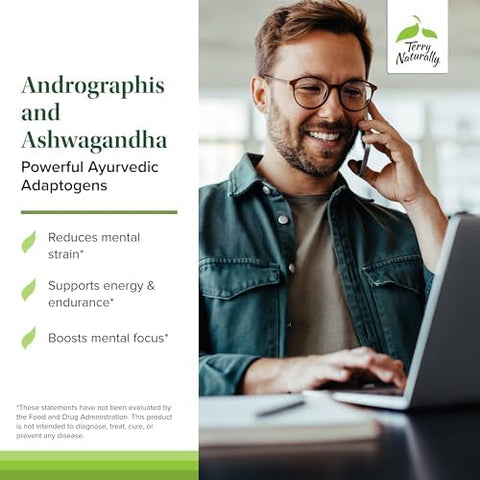 Terry Naturally Andrographis And Ashwagandha Immune System Support Supplement Support Energy & Healthy Stress Response Energy Support Supplement 60 Capsules (60 Servings)