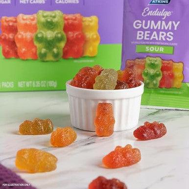 Atkins Endulge Sour Gummy Bears Low Sugar Keto Candy 6 Count