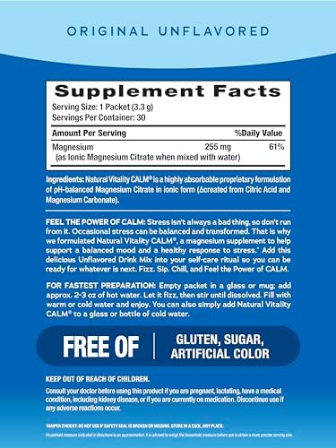 Natural Vitality Calm Magnesium Powder Unflavored 30 Packets (Package May Vary)