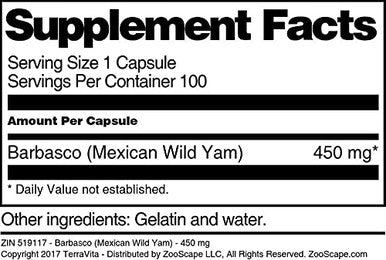 Terravita Barbasco (Mexican Wild Yam) - 450 Mg (100 Capsules, Zin: 519117)