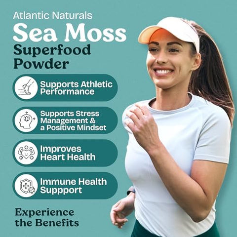 Atlantic Naturals Sea Moss Superfood Powder With Ashwagandha Beet Root And Maca Root - Sea Moss Powder Supports Healthy Skin Athletic Performance And Positive Mood - Vanilla Flavor (150G)
