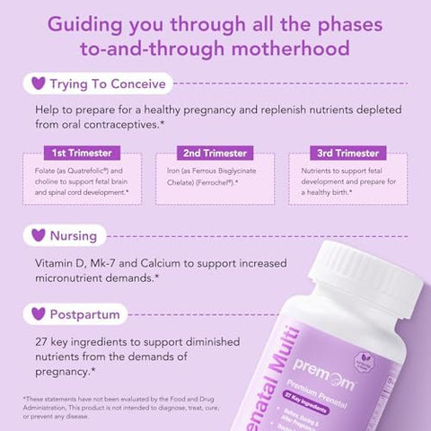 Premom Prenatal Probiotics + Prenatal Dha Fish Oil + Prenatal Formula Vitamin