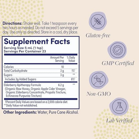 Zand Herbals Elderberry Syrup - Wellness Support With Organic Elderberry Raw Honey Apple Cider Vinegar Propolis Ecea - Non-Gmo Gluten 60-Day 23 Servings 4Oz