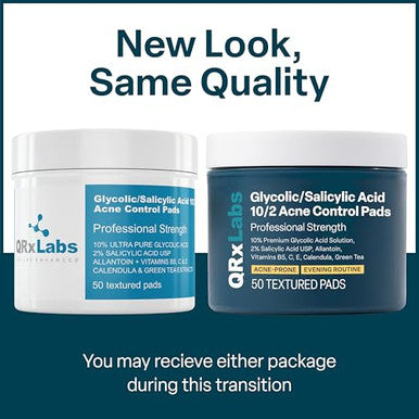Qrxlabs Glycolic + Salicylic Acid Acne Control Pads With 10% Ultra Pure Glycolic & 2% Salicylic Allantoin Vitamin B5 C & E Calendula & Green Tea - Acne Treatment For Clear Skin