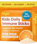 Hiya Kids Immune Support Vitamin C Elderberry & Beta Glucans For Ages 2 Delicious Orange Flavor 0G Sugar 20 Stick Packs For Toddlers & Kids