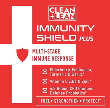 CLEAN+LEAN IMMUNITY SHIELD 'PLUS'-Multi-stage Immunity Boost- Elderberry+Echinacea+Turmeric+Vitamin C+Zinc+Garlic+5 billion immunity Probiotics- Fuels, Strengthens & Alerts to defend & respond!