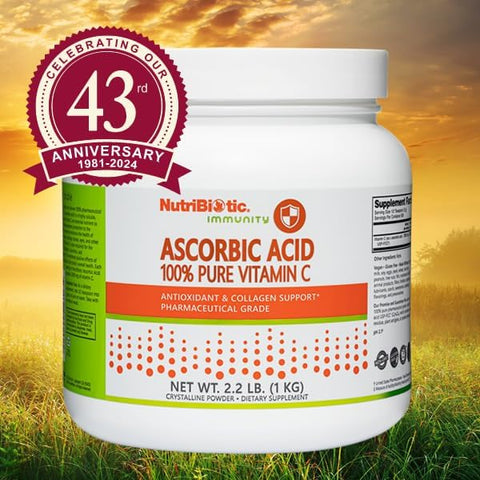 Nutribiotic Ascorbic Acid Vitamin C Powder 2.2 Lb Pharmaceutical Grade L-Ascorbic Acid 2000 Mg Per Serving Essential Immune & Antioxidant Collagen Support Supplement Vegan Gluten & Gmo