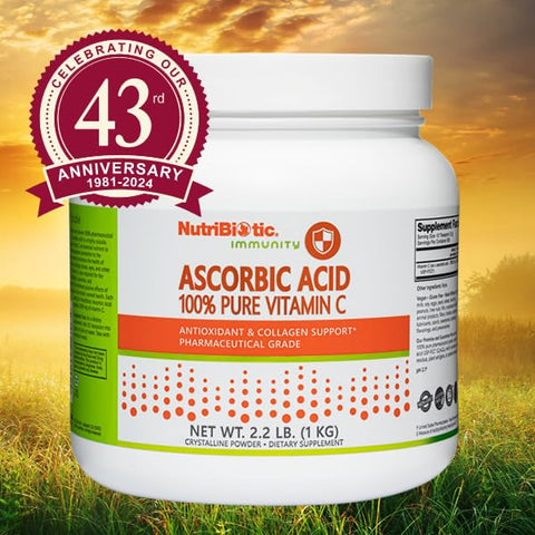 NutriBiotic Ascorbic Acid Vitamin C Powder 2.2 Lb Pharmaceutical Grade LAscorbic Acid 2000 Mg Per Serving Essential Immune and Antioxidant Collagen Support Supplement Vegan Gluten and GMO