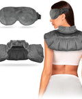 Neck & Shoulder Wrap With Hot & Cold Therapy For Pain Relief, Muscle Relaxation & Stress Reduction + Heated Eye Mask For Dry Eyes & Headaches Comfort Fit Design