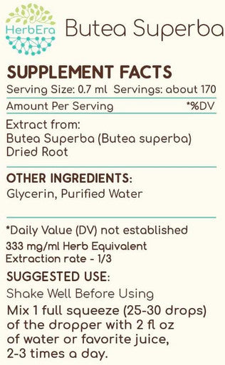 HerbEra Butea Superba Tincture B120 Alcohol-Free Extract, Wildcrafted Butea Superba (Butea Superba) Dried Root (4 fl oz)