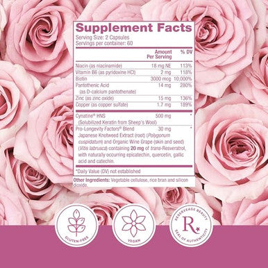 Reserveage Beauty Keratin Hair Booster with Biotin and Resveratrol Hair and Nail Growth Supplement for Men and WomenSupports Healthy Thickness and Shine with Biotin 120 Capsules 60 Servings