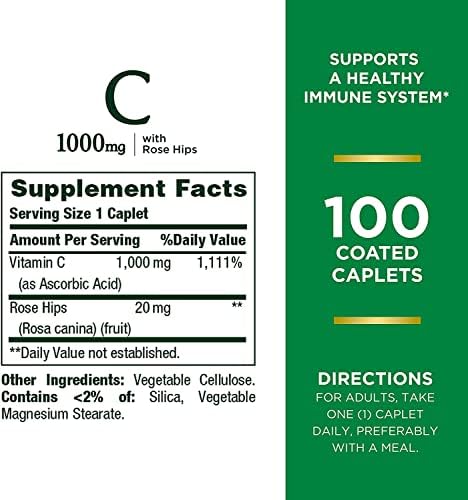 NatureS Bounty Vitamin C + Rose Hips Immune Support 1000Mg Coated Caplets 100 Ct Pack Of 2
